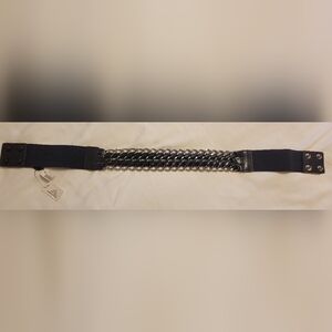 White House Black Market Navy Blue and Silver Chain Belt